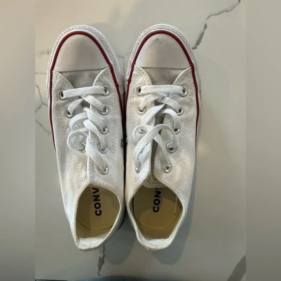 Converse White Canvas Sneakers with Red and Blue Trim - Picture 5 of 7